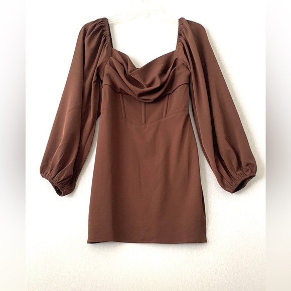 Princess Polly Lillie Long Sleeve Mini Dress Brown NWT - Picture 2 of 14